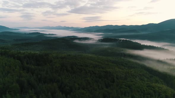 Fog Over the Mountains at Sunrise