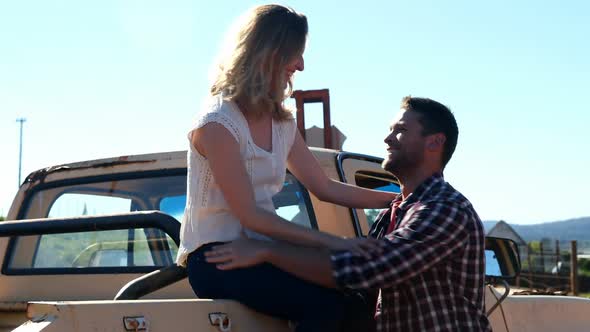 Couple interacting with each other in car 4k