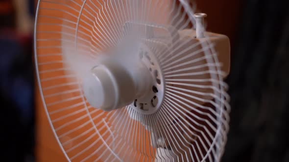 The Fan Works in Summer in Slow Motion Closeup