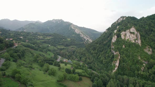 Scenic aerial view oof Levinco natural surroundings. Aller, Asturias, Spain.