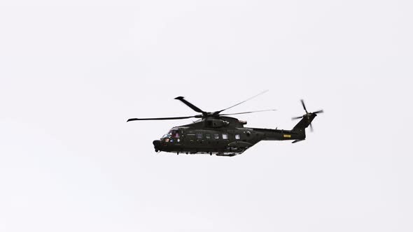 Agustawestland Aw101 Helicopter Flying In Grey Sky