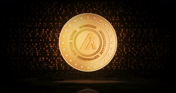 Algorand Algo cryptocurrency golden coin loop on digital background