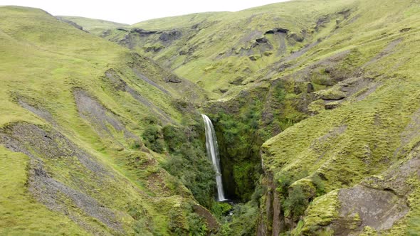 Idyllic Scenery At Nauthusagil Waterfall In Iceland - aerial drone shot