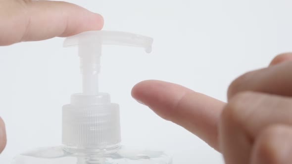 Pump and sanitizer gel  bottle close-up slow-mo video