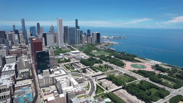 Aerial View of Downtown Chicago and Grant Park