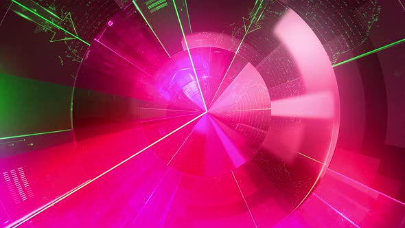 Animated abstract background in abstract futuristic radar with pink - green neon lights