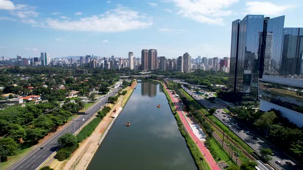 Buildings at Pinheiros highway road at downtown district of Sao Paulo Brazil. 