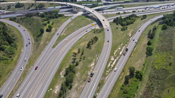 Aerial View Above Highways Interchanges the Transport Junction Road View with Car Movement Transport