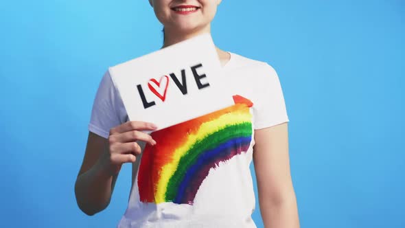 Gay Parade Lgbt Pride Lesbian Woman with Love Sign