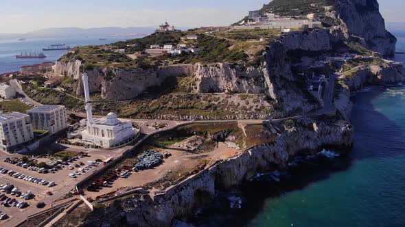 Flying Towards King Fahad bin Abdulaziz Al-Saud Mosque At Europa Point In The British Territory Of G