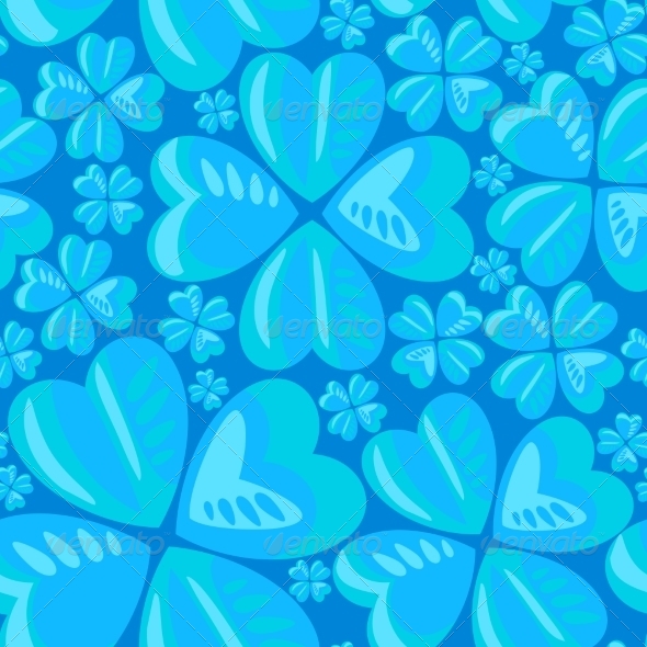 Blue Clover Seamless Pattern