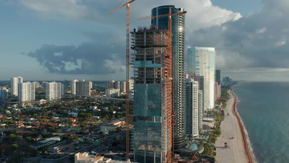  Aerial View on Building Construction with Beautiful Ocean View, Miami, USA