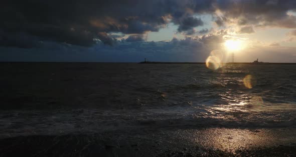 Lighthouse on Gorgeous Sunset Background