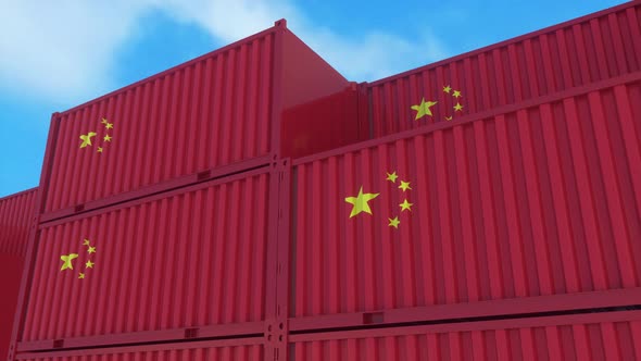 China Flag Containers are Located at the Container Terminal