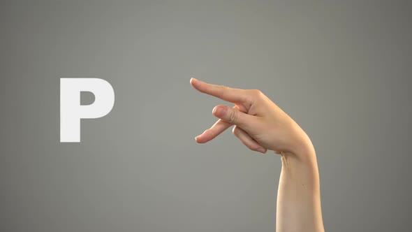 Letter P in Sign Language, Hand on Background, Communication for Deaf, Lesson