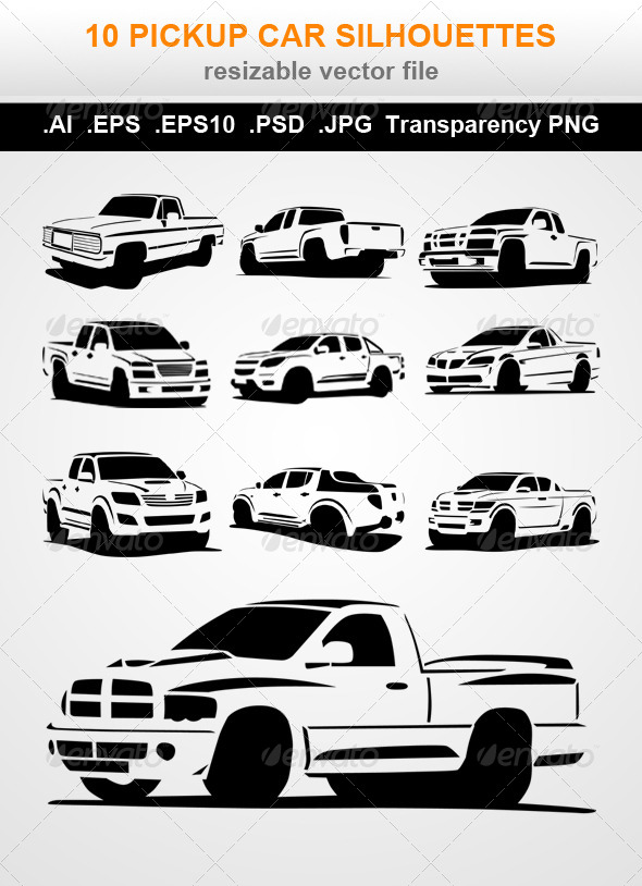 10 Pickup Car Silhouettes