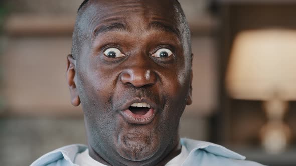 Surprised Portrait African American Ethnic Joyful Emotional Man Businessman 50s Male Consumer