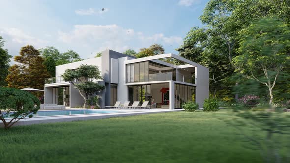 Big Contemporary Villa Animation 4k     C