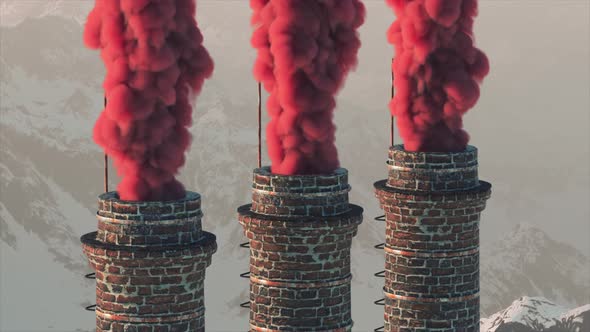 Brick Chimney on the Against the Backdrop of a Snowy Mountain Landscape