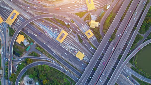 4K : Aerial Hyper lapse drone view of road junction with moving cars.