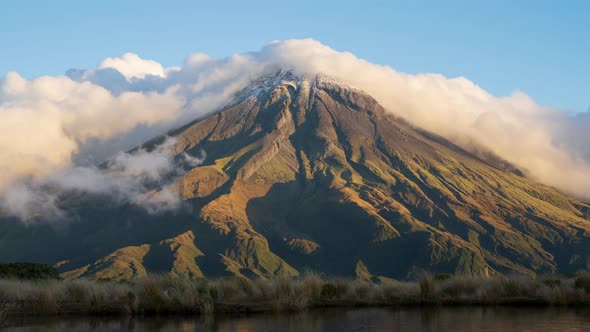 Mount Taranaki Rolling Clouds Sunset Timelapse