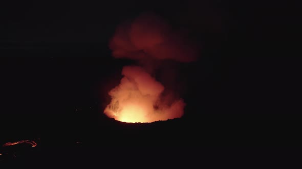 Drone Shot Of Smoke From Erupting Volcano