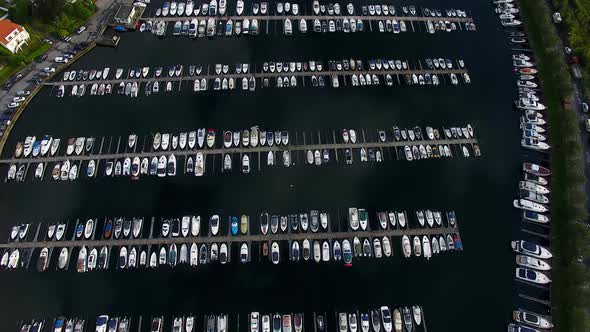 Aerial view of boats in the marina of Stavanger, summertime