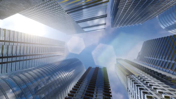 Windows of Skyscraper Business Office with Blue Sky