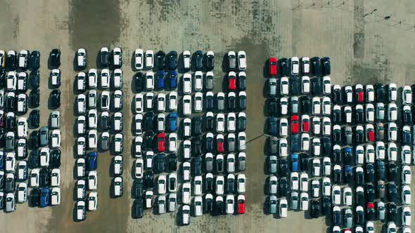 Parking Lot with Newly-produced Cars Filmed From Above