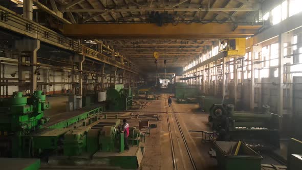 The Interior of a Big Industrial Factory with Steel Constructions