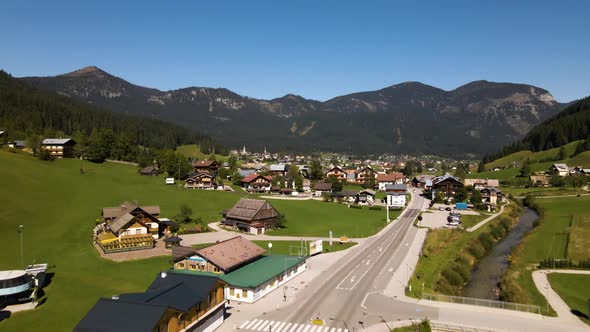 Beautiful Village Gosau in the Mountains of Austria Drone Video
