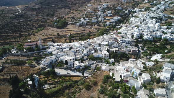 Village of Lefkes on the island of Paros in the Cyclades in Greece from the sky