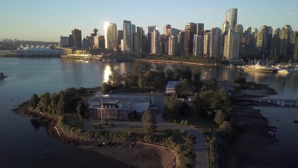 HMCS Discovery Canadian Navy Reserve On Deadman's Island With The Vancouver Downtown Skyline And Coa