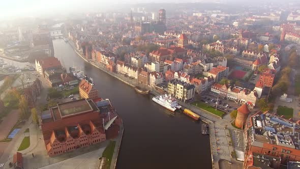 Aerial view of the old town of Gdansk at sunny day