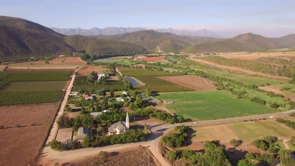 Aerial travel drone view of Oudtshoorn, Western Cape, South Africa.