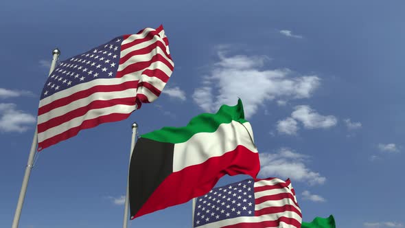 Flags of Kuwait and the USA at International Meeting alt