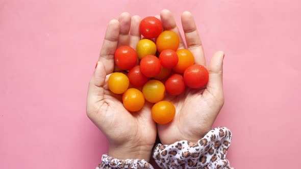 Red Color Cherry Tomato Women's Hand