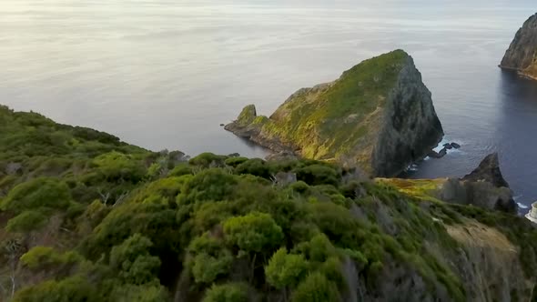 Flying above scenic hiking trail in New Zealand