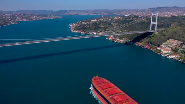 Aerial View of FSM ( Fatih Sultan Mehmet ) Bridge, Bosphorus and buildings