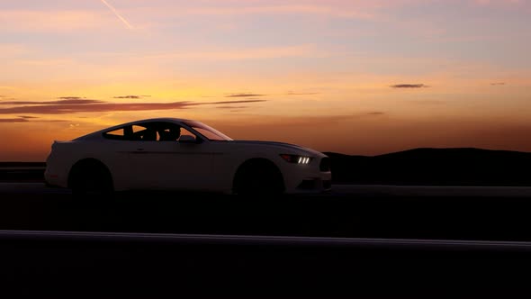 Luxury Sports Car Long Road Sunset