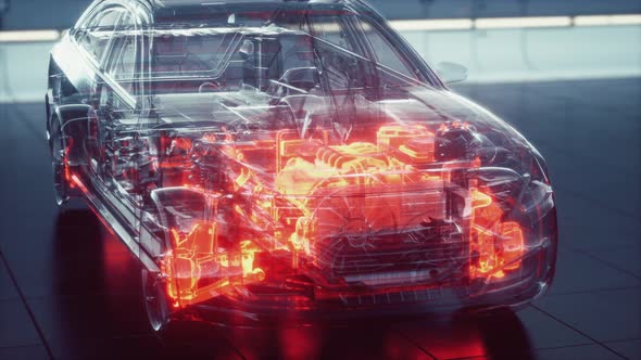 Transparent Car with Engine in Laboratory alt