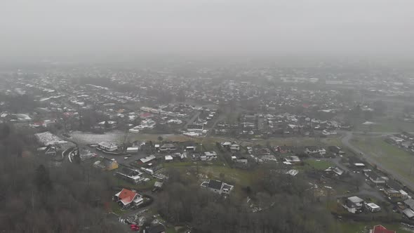 Villa Neighborhood in Scandinavia a Foggy Day Aerial