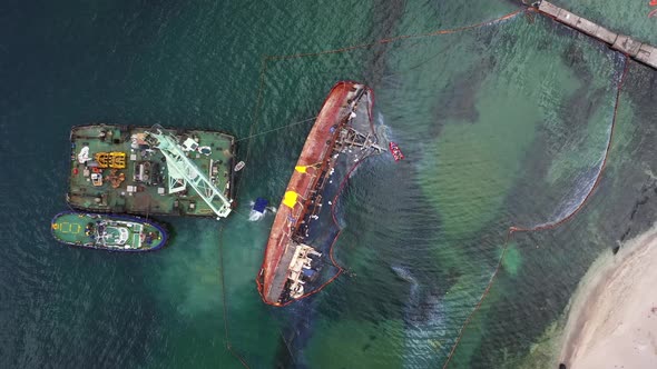 View of an Old Tanker That Ran Aground and Overturned