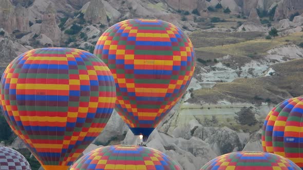 Hot Air Balloons Rising and Flying at Early Morning