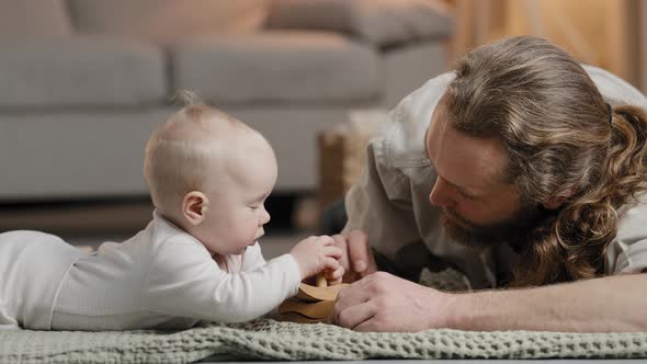 Caucasian Family Bearded Father Daddy Dad with Little Daughter Son Baby Infant Newborn Toddler