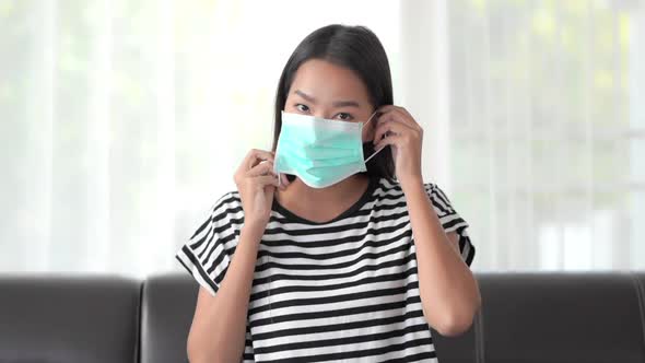 Asian woman wear mask for protect covid19