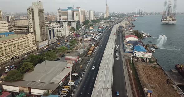 Ariel view 3 of Lagos Island Commercial District in Lagos Nigeria