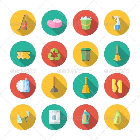 Cleaning Icons Flat Set