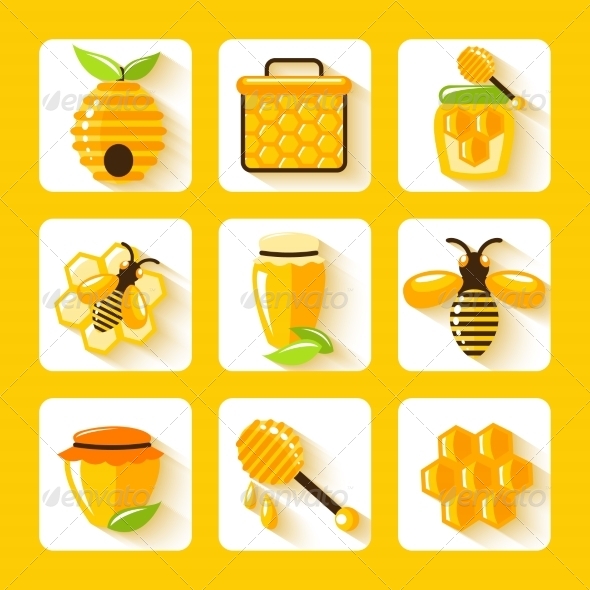 Honey Flat Icons Set