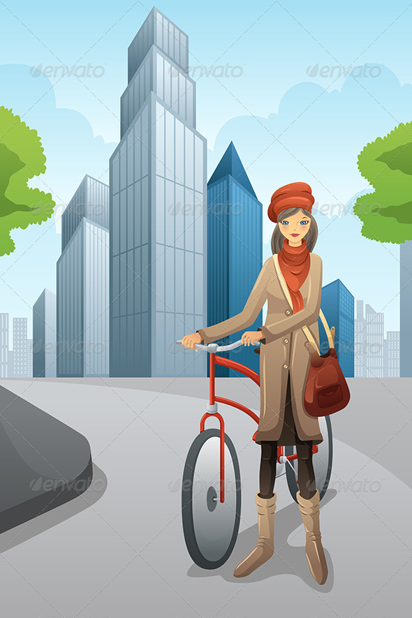 Woman with Bike in the City